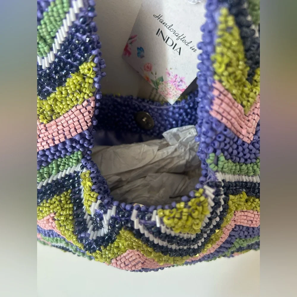 beaded purple blue chevron twisted handle bag